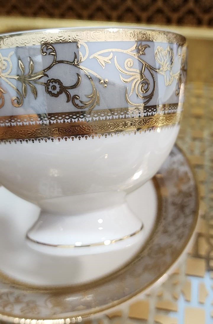 Luxury Embossed Gold Plated Cup & Saucer Royal Style Bone China, Set Of 6 (MADE IN JAPAN)