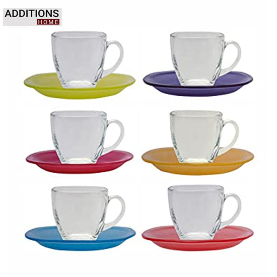 Rainbow Cup and Saucer Set, 12 Pieces, Multicolor, 220ml
