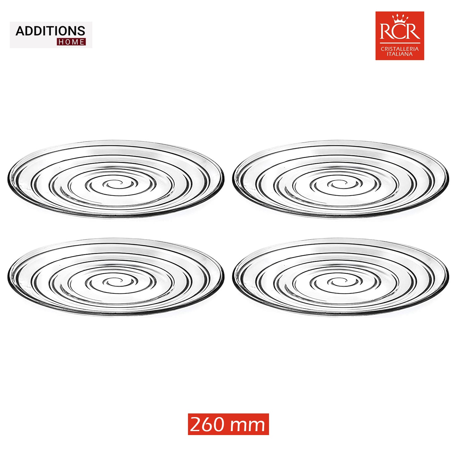 RCR(Made in Italy) Crystal Line Glass Dinner/Serving Plate 260 mm (Set of 4)