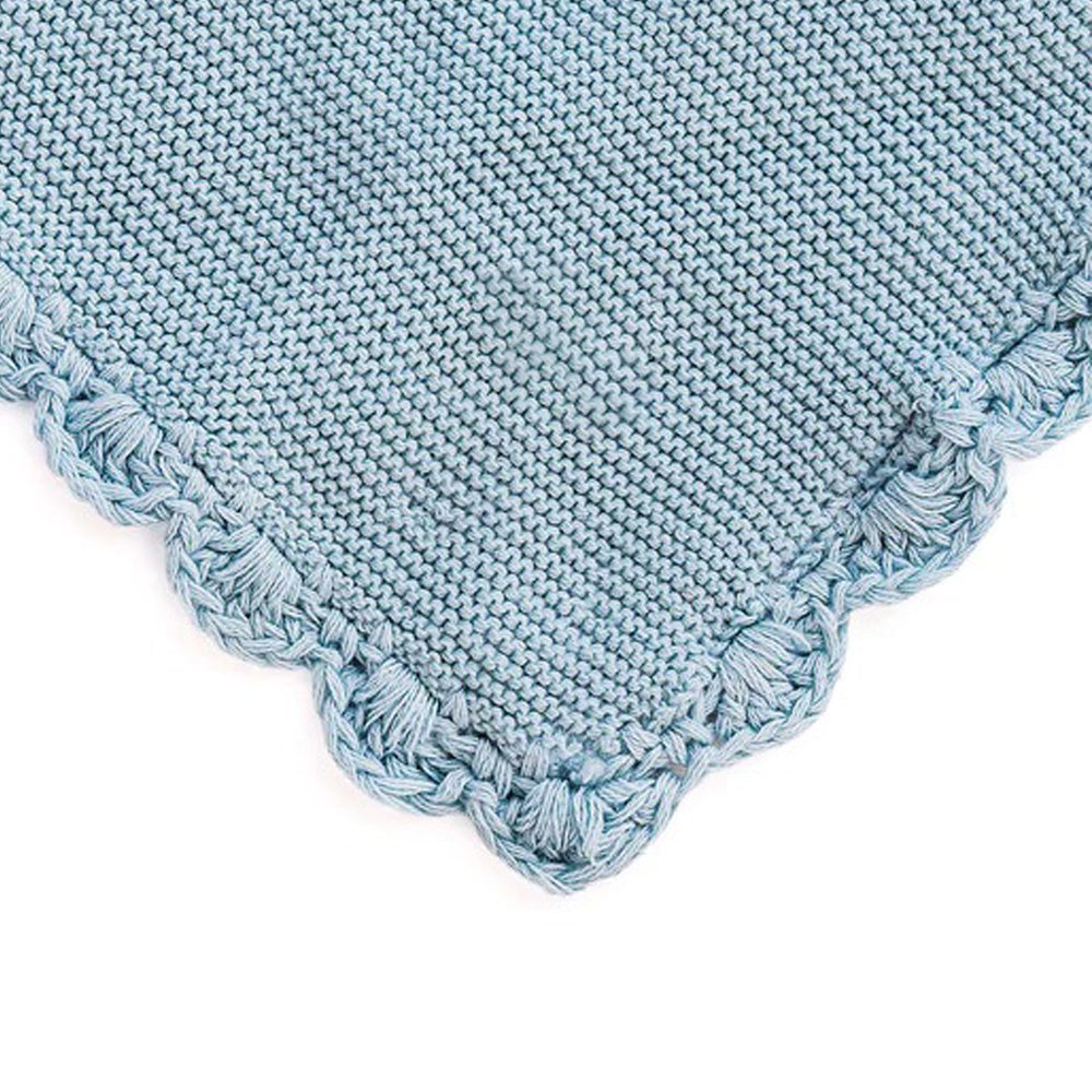 Teddy Bear- Baby Blue Cotton Knitted All Season AC Blanket with Cuddle Cloth Set for Babies (Set of 2 - Blanket & Soft Toy )