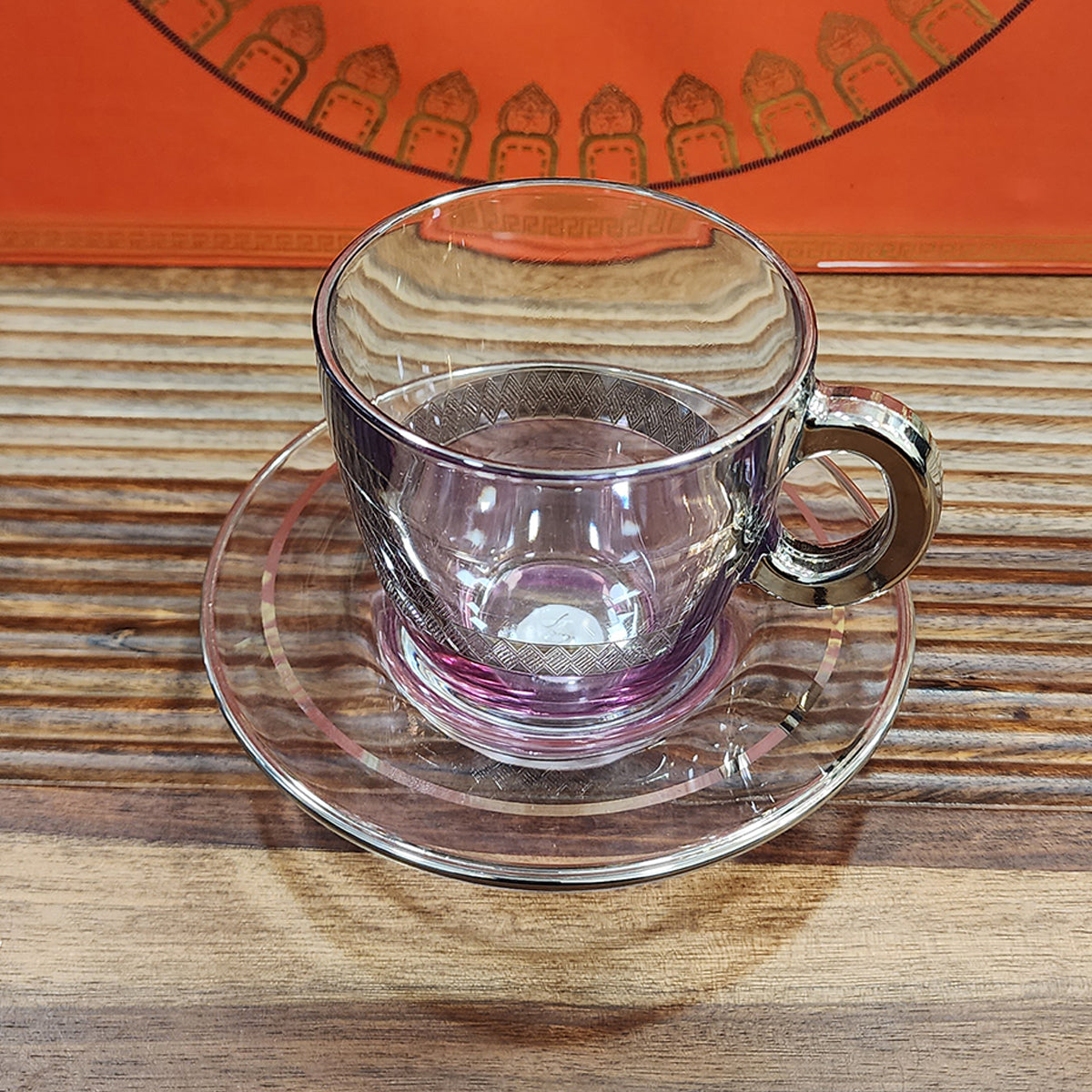 Elegant Cup and Plate MADE IN TURKEY, PINK COLOUR, SILVER PLATED Set of 6 (limited edition)