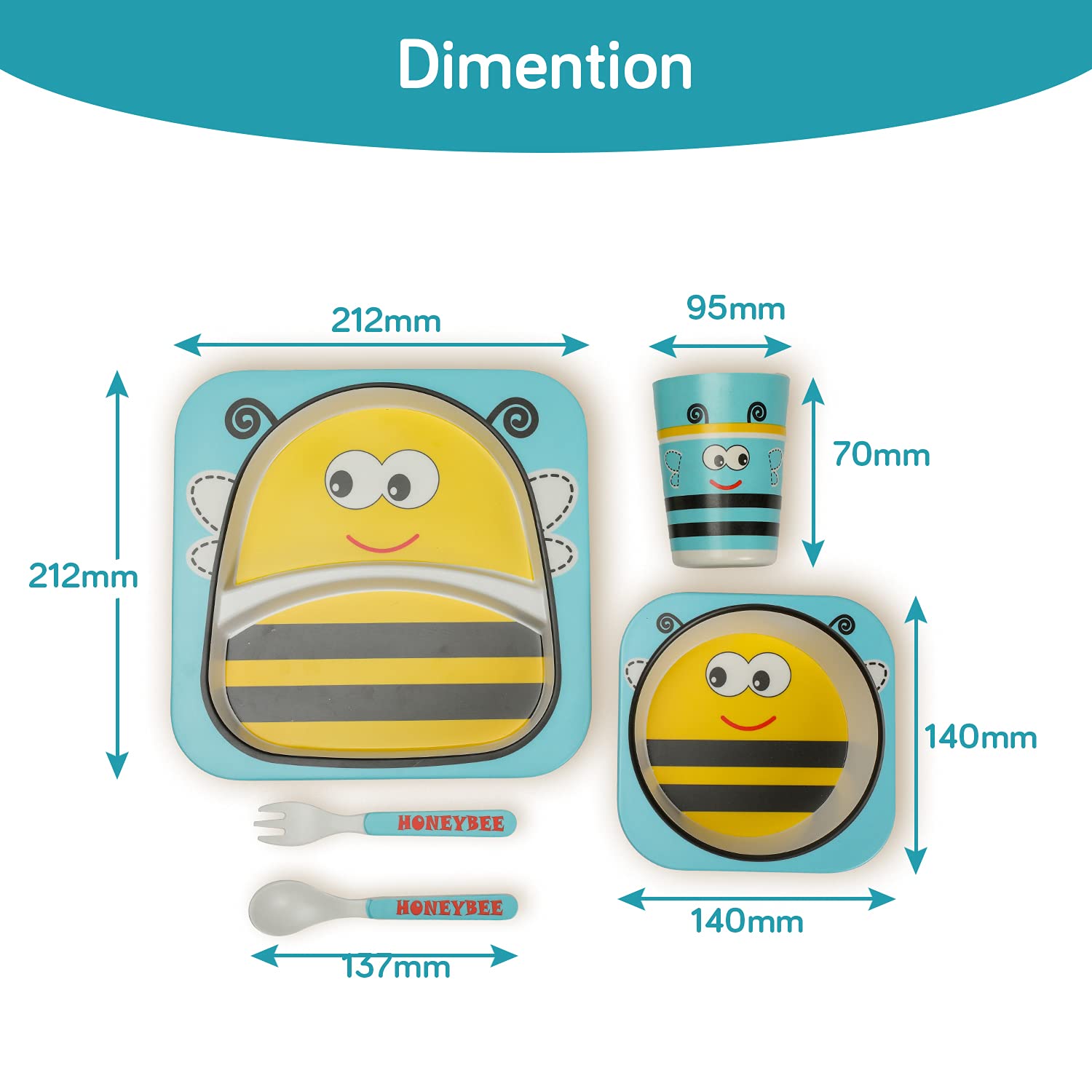 Bamboo Fiber Kids Set, 5 Pcs Set.
