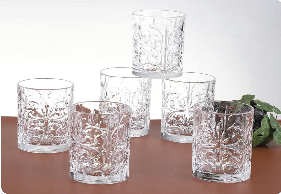 RCR (Made in Italy) Tattoo Crystal Short Whisky Water Tumblers Glasses, 340 ml, Set of 6