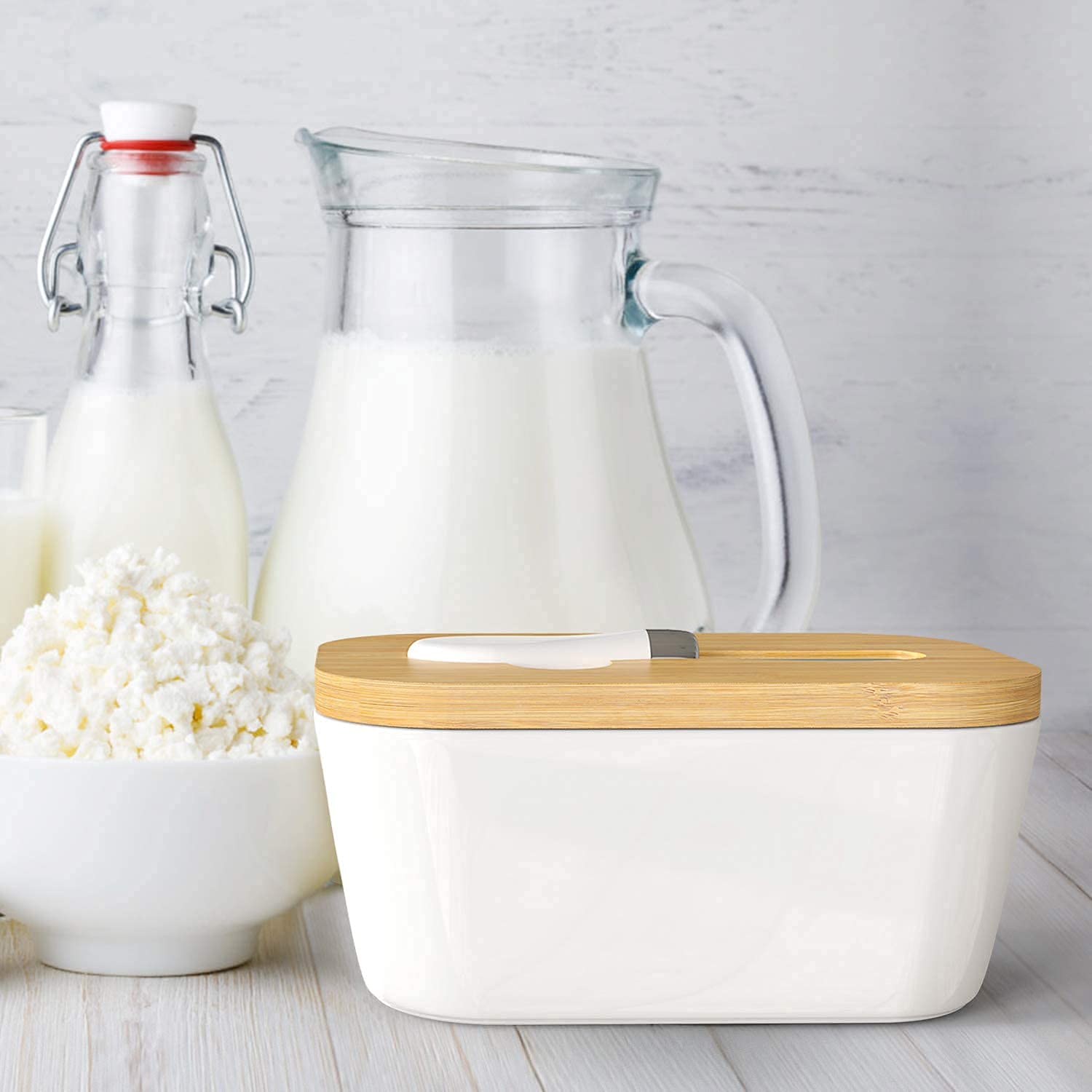 Butter Dishes Box Premium Quality Elite Range Heavy Fine Porcelain Butter Box,Butter Dish with Wooden Top Cover,Lid with a Knife -600 ML