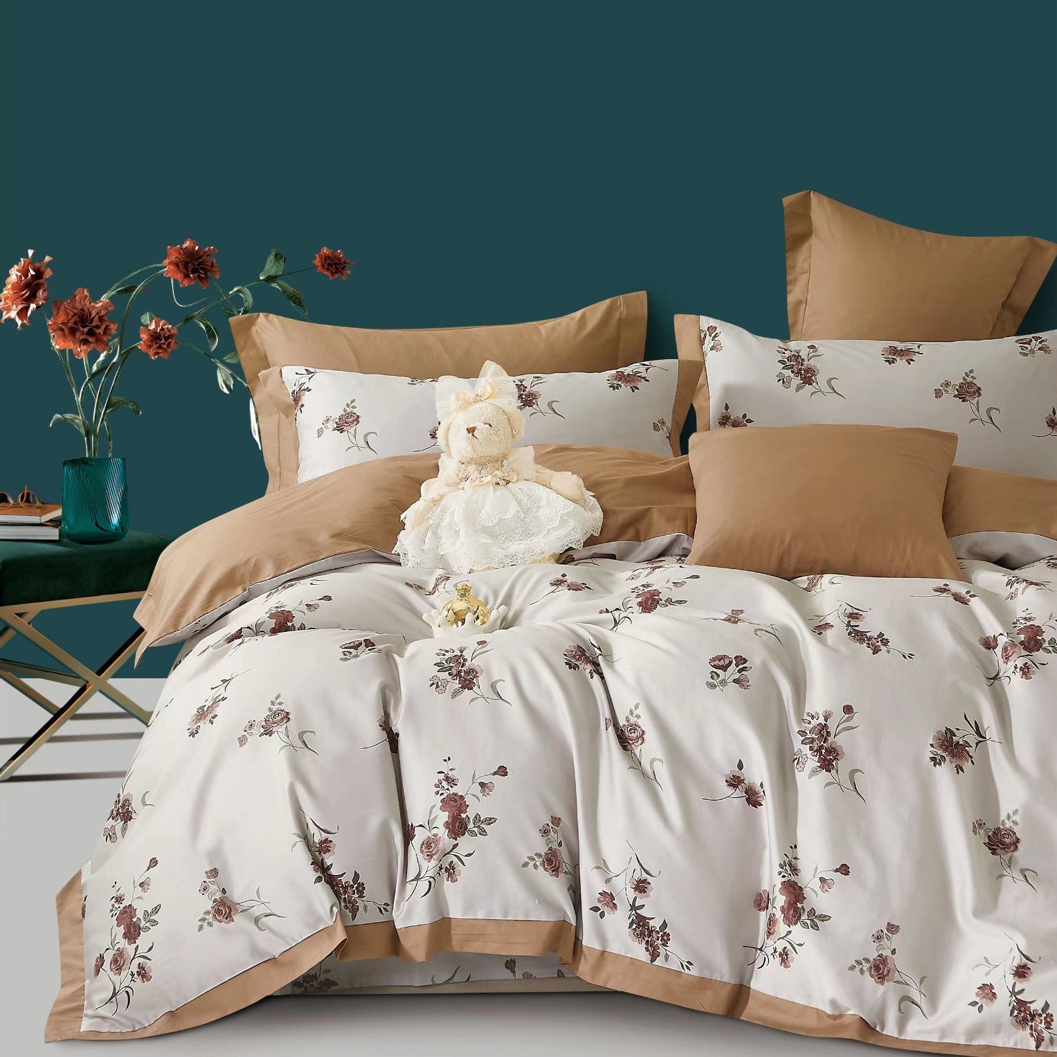 100% Pure Cotton 400 TC King Size Double Bedsheet Digital Print - 275 X 275 CM with 2 Pillow Covers - 3 Pcs Set