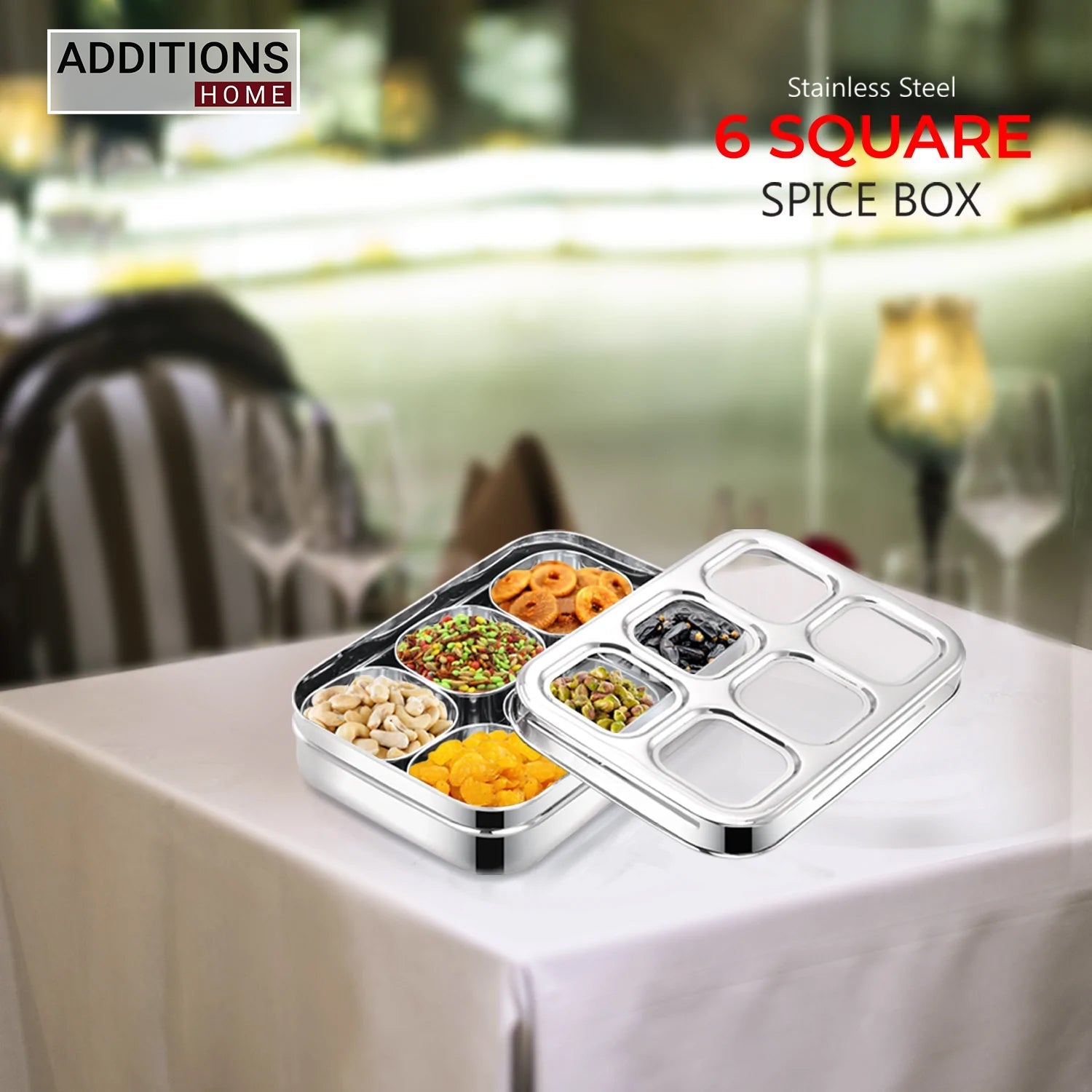 Dry Fruit Cum Spice Box- 6 Square Plain