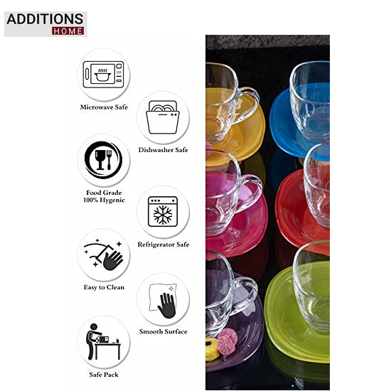 Rainbow Cup and Saucer Set, 12 Pieces, Multicolor, 220ml
