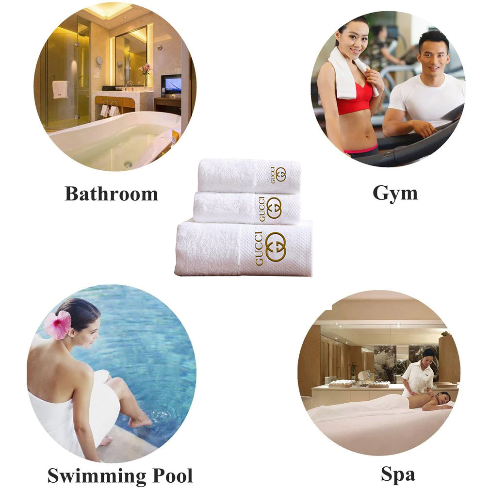 Embroidered Highly Absorbent Luxury Bath Towel Set Of 3