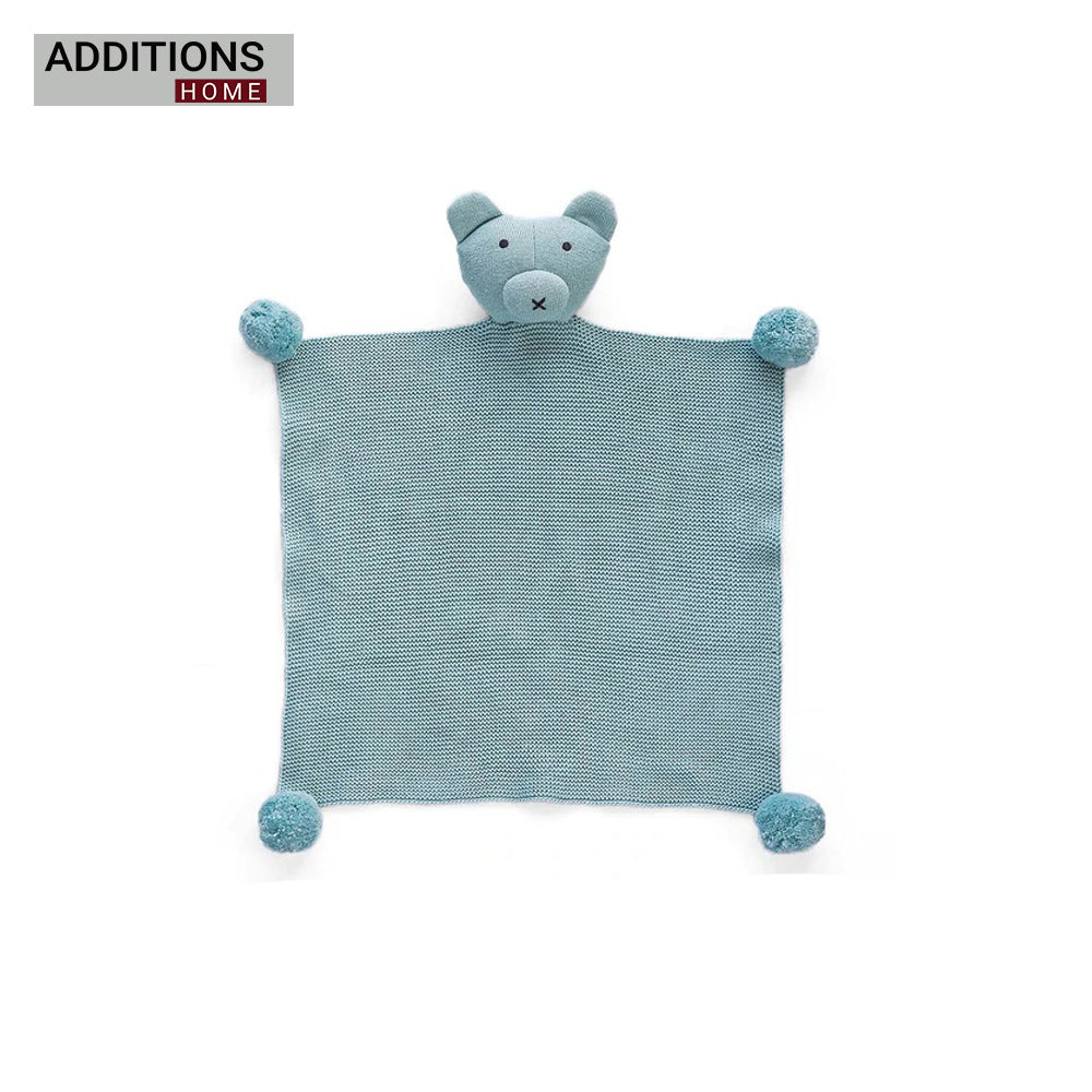 Teddy Bear- Baby Blue Cotton Knitted All Season AC Blanket with Cuddle Cloth Set for Babies (Set of 2 - Blanket & Soft Toy )