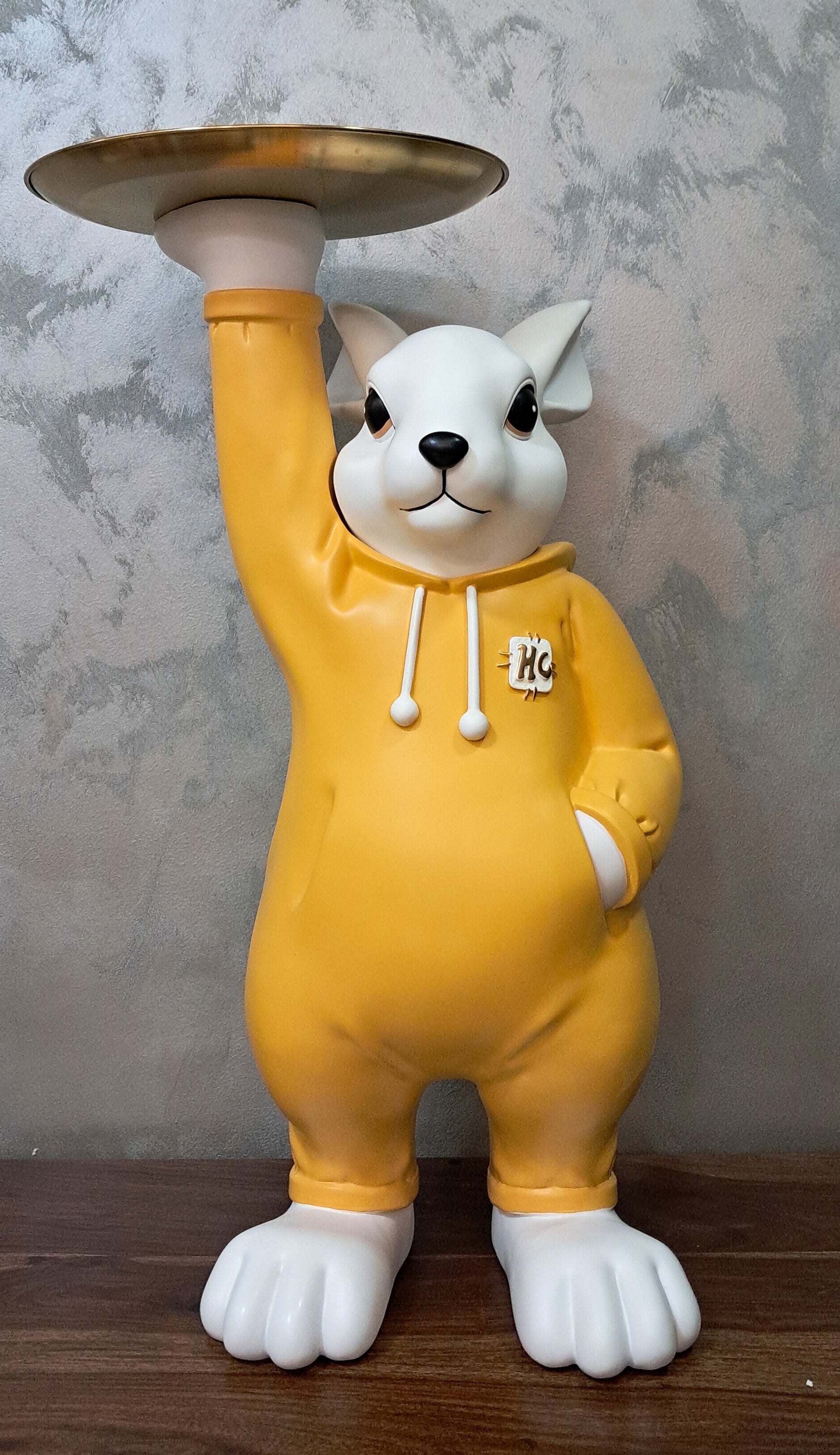 Serving Cute Rabbit with Plate I Stylish Resin Sculpture For Living Room TV Cabinet Desktop, 70CM . MADE IN GERMANY