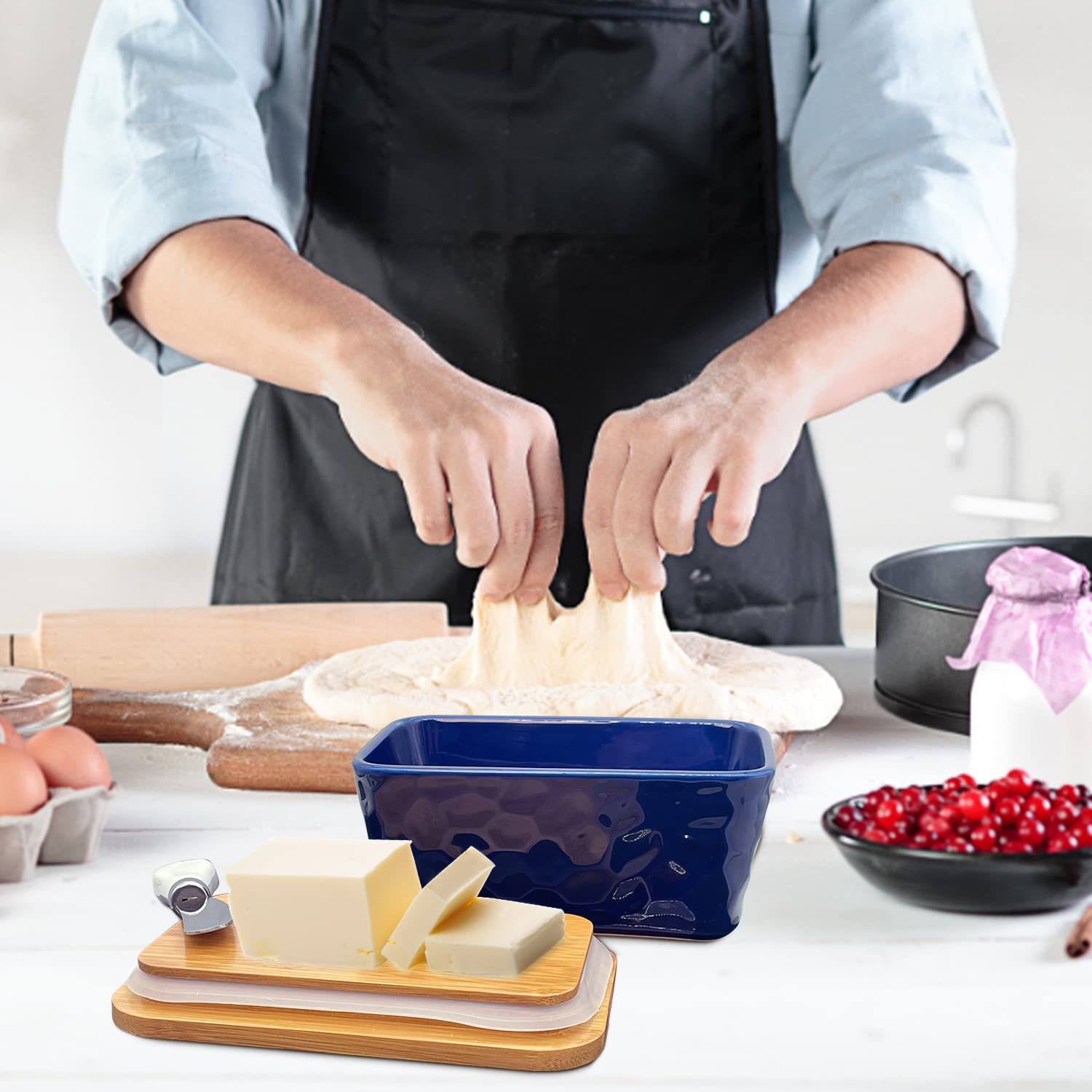 Butter Dishes Box Premium Quality Elite Range Heavy Fine Porcelain Butter Box,Butter Dish with Wooden Top Cover,Lid with a Knife -600 ML