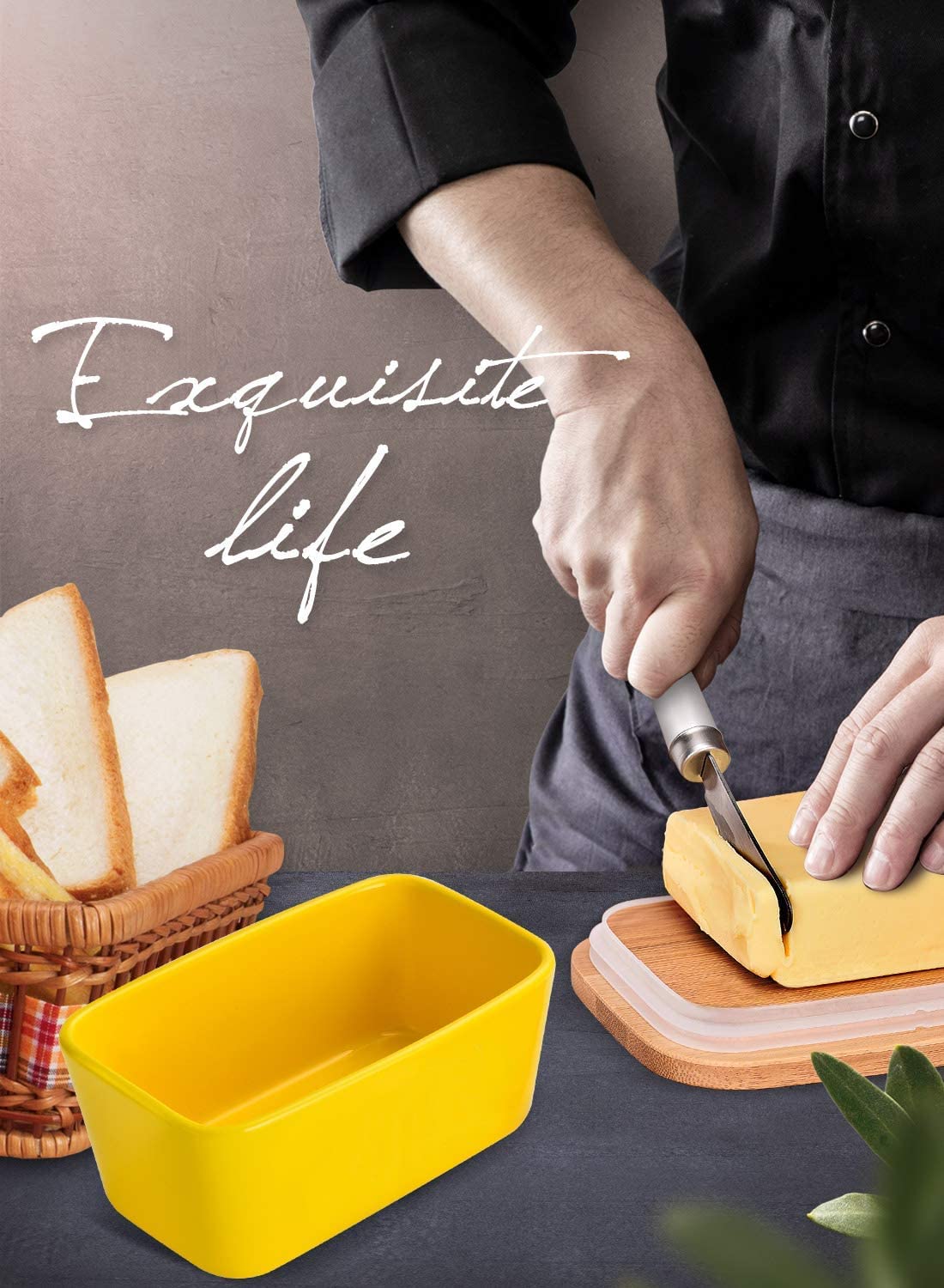 Butter Dishes Box Premium Quality Elite Range Heavy Fine Porcelain Butter Box, Butter Dish with Wooden Top Cover,Lid with a Knife -600 ML