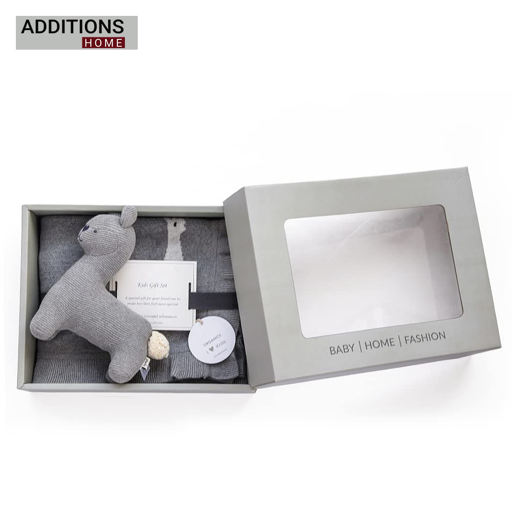 Sweet Lama Gift Bundle- (Set of 2 - Blanket & Soft Toy ) in Light Grey