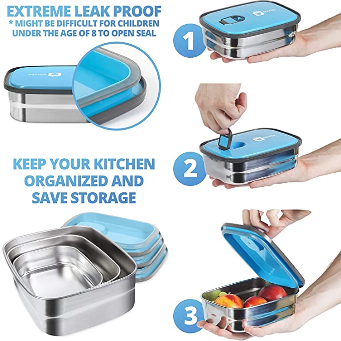 Stainless-Steel Leak-Proof Lunch Box for Office , Airtight Tiffin Box for Boys & Girls Set of Three.