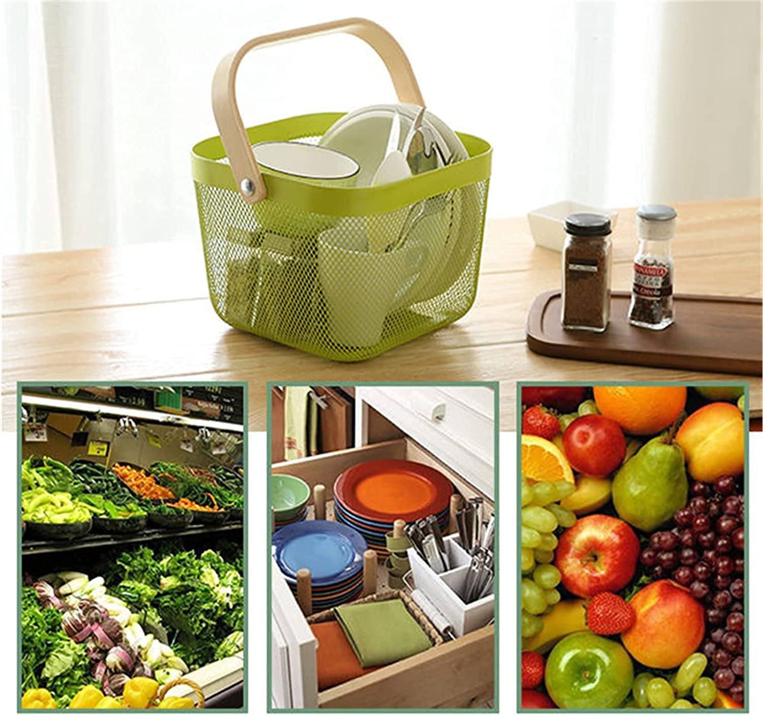 Bamboo Handle Multi-functional Hanging Basket