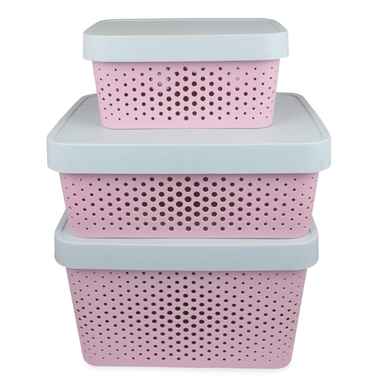 Plastic Storage Basket Set of 3 with Lid for Home/ Office Use.