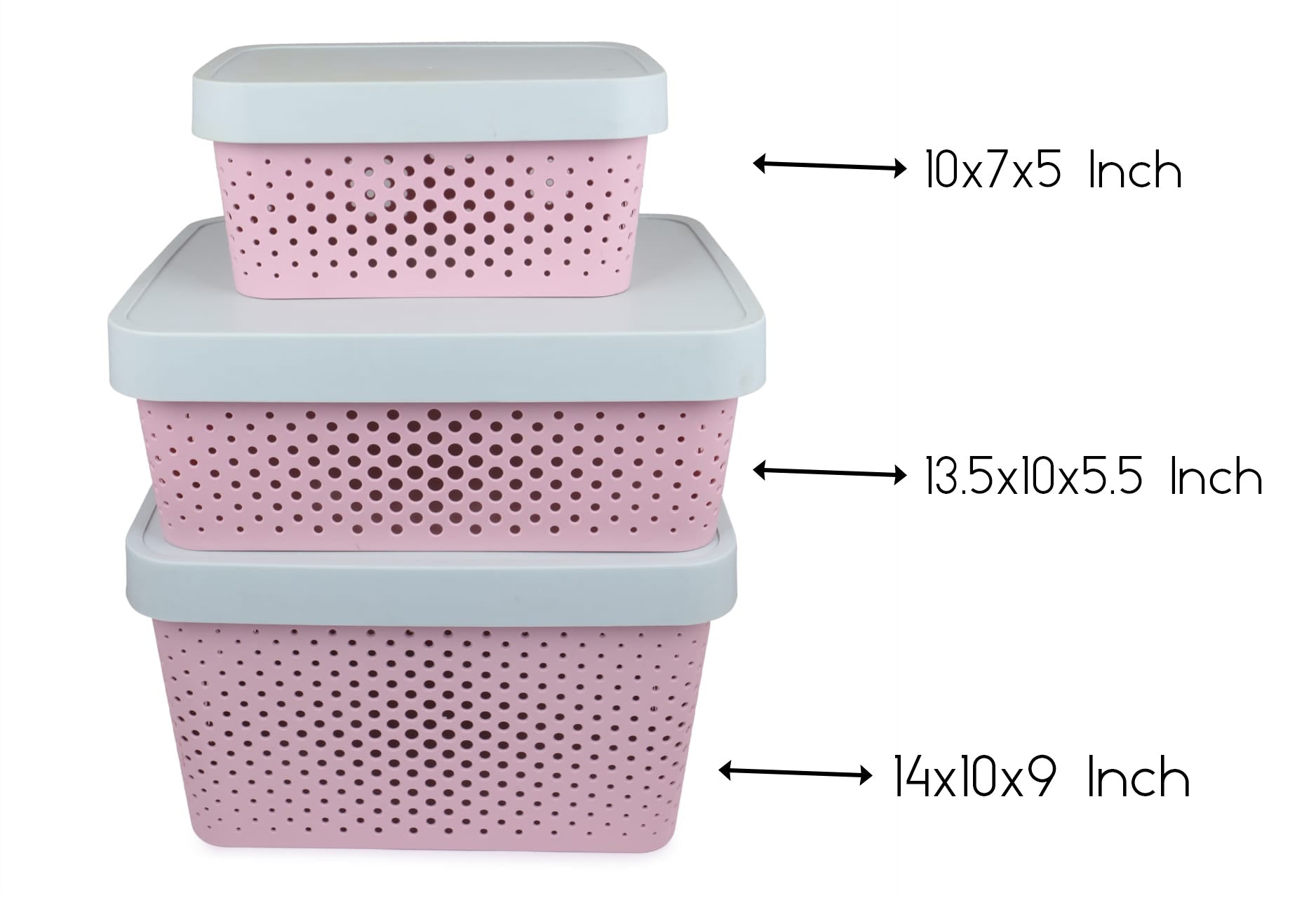 Plastic Storage Basket Set of 3 with Lid for Home/ Office Use.