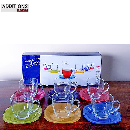 Rainbow Cup and Saucer Set, 12 Pieces, Multicolor, 220ml