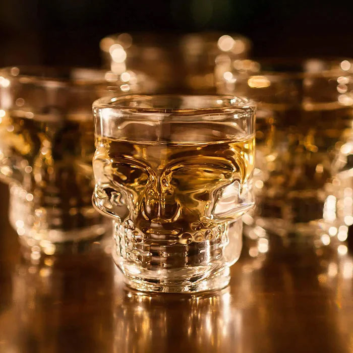 SKULL SHAPE CRYSTAL CLEAR GLASS SHOT GLASS SET OF 6 PCS 65 ML
