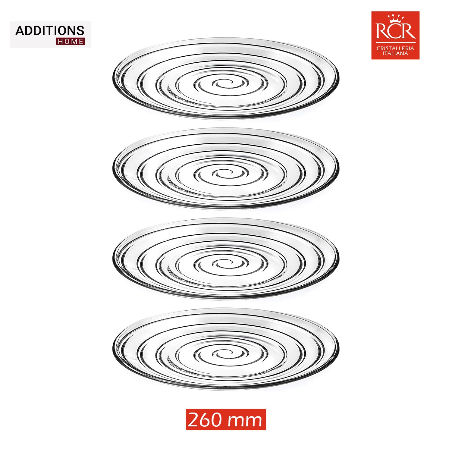 RCR(Made in Italy) Crystal Line Glass Dinner/Serving Plate 260 mm (Set of 4)