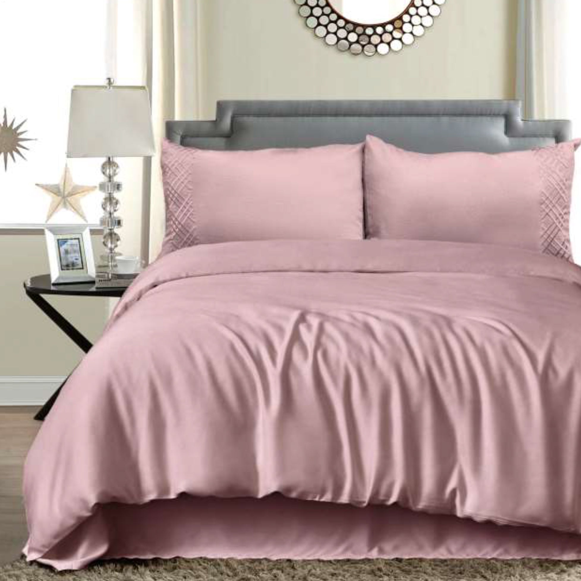100% Cotton Urban Designer Embroidered 400 TC King Size Double Bedsheet - 275 X 275 CM with 2 Pillow Covers - 3 Pcs Set