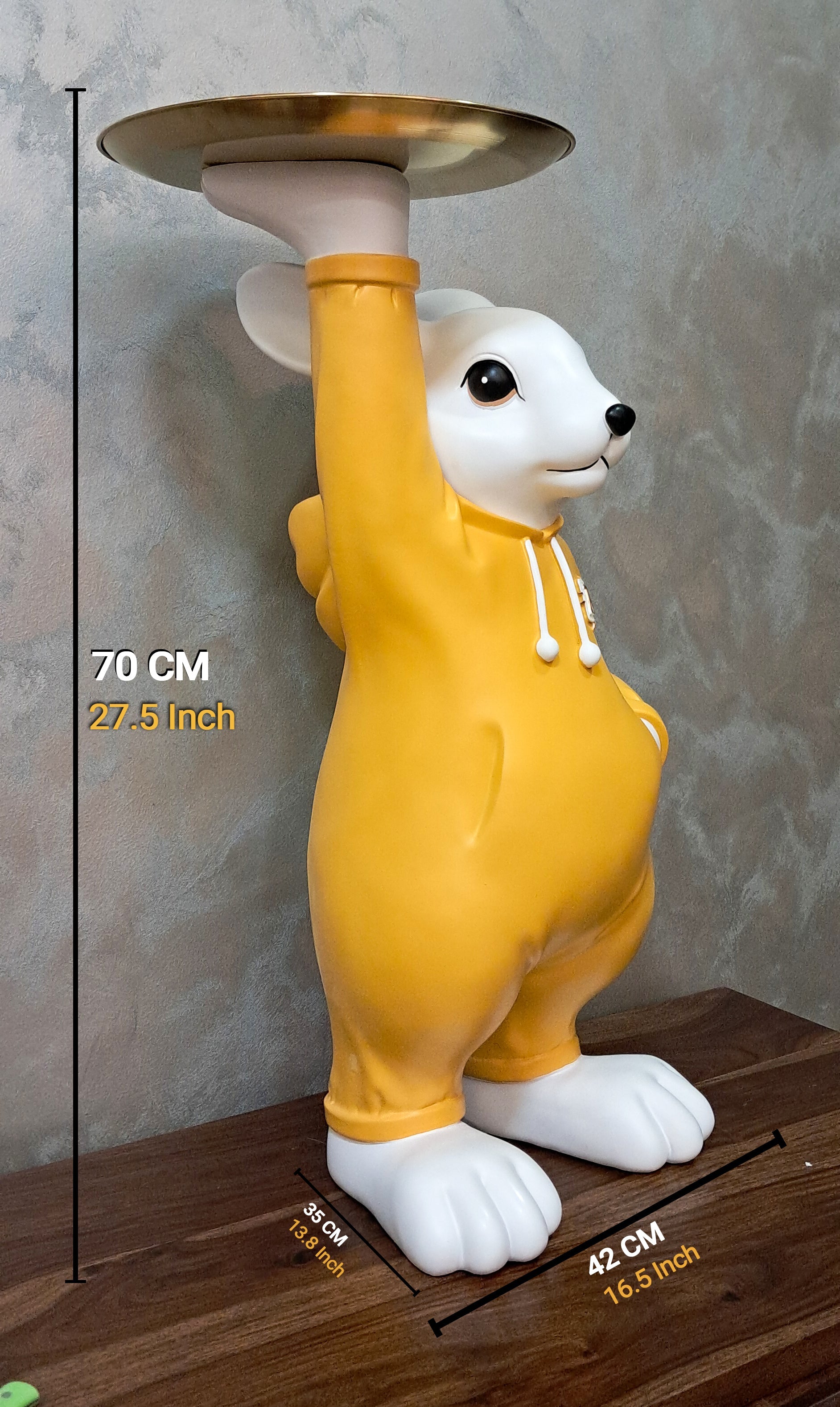 Serving Cute Rabbit with Plate I Stylish Resin Sculpture For Living Room TV Cabinet Desktop, 70CM . MADE IN GERMANY