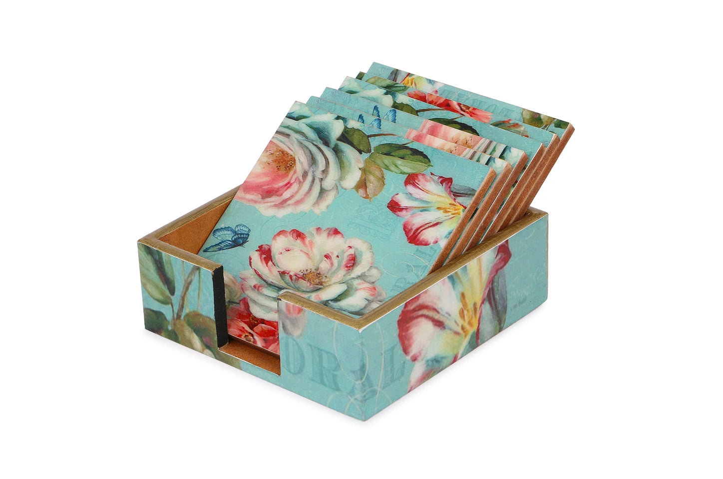 Beautiful Designer Printed Coasters Set of 6 PCS (MDF Wooden, 9.5x9.5 cm, Square)