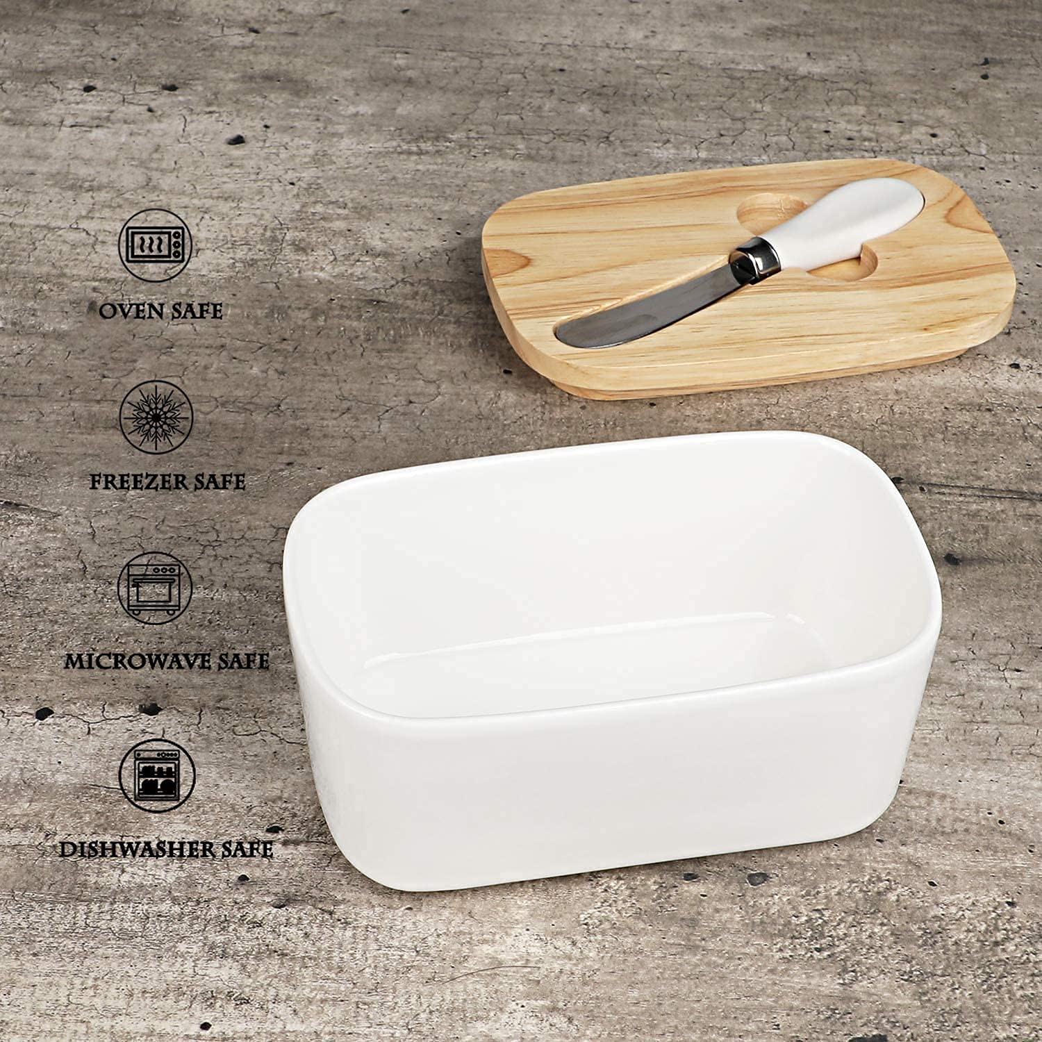 Butter Dishes Box Premium Quality Elite Range Heavy Fine Porcelain Butter Box,Butter Dish with Wooden Top Cover,Lid with a Knife -600 ML
