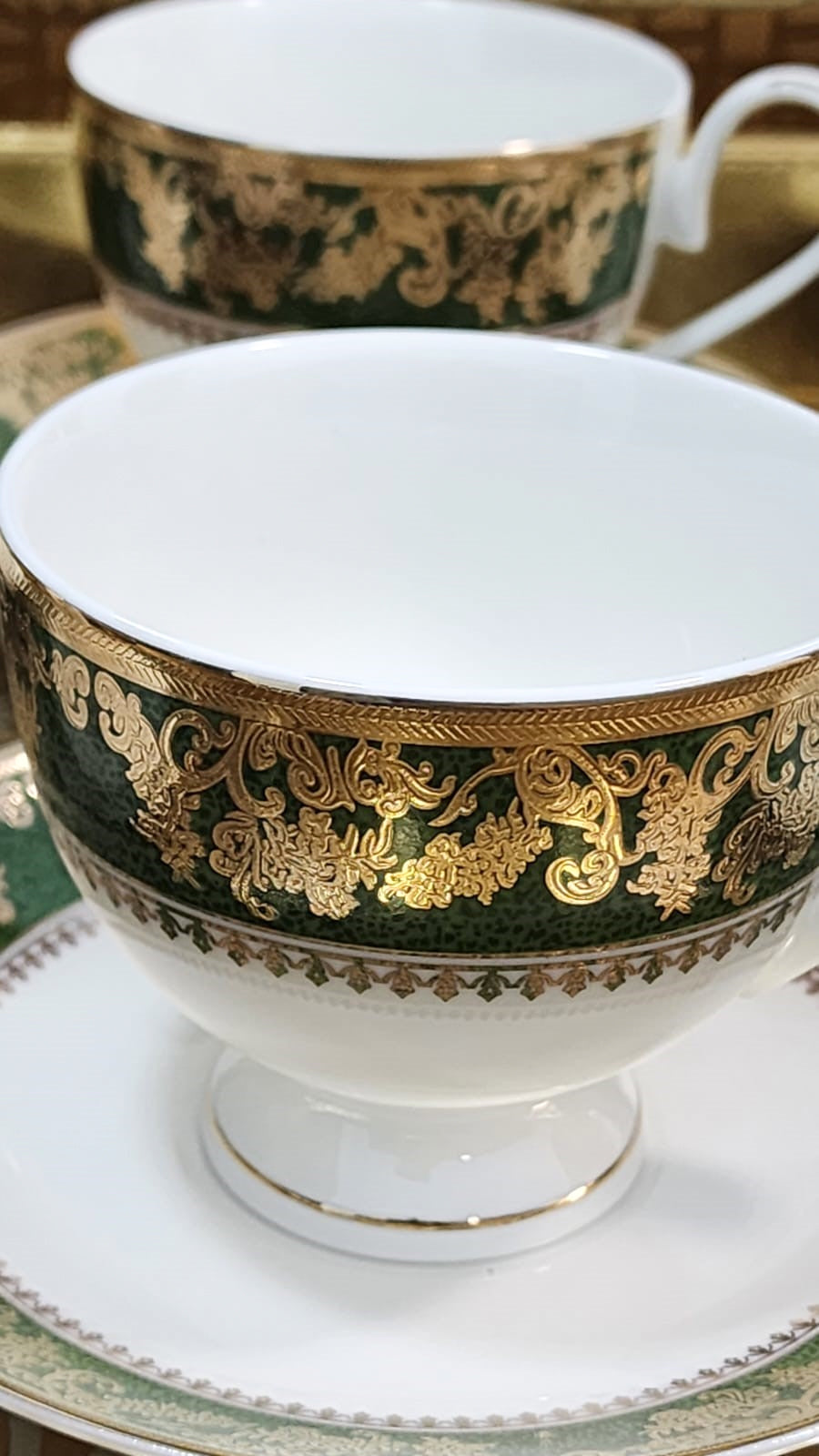 Luxury Embossed Gold Plated Cup & Saucer Royal Style Bone China, Set Of 6 (MADE IN JAPAN)