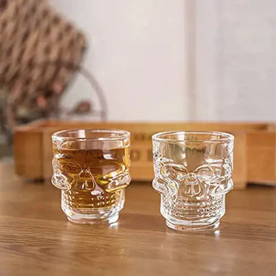 SKULL SHAPE CRYSTAL CLEAR GLASS SHOT GLASS SET OF 6 PCS 65 ML