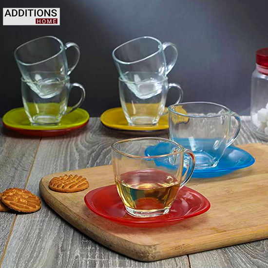 Rainbow Cup and Saucer Set, 12 Pieces, Multicolor, 220ml