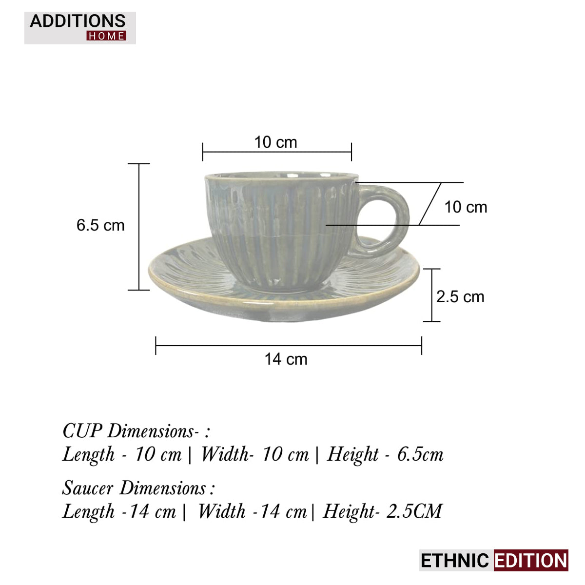 Glazed Ceramic Tea Cup With Saucer. Set of 6. ETHNIC EDITION