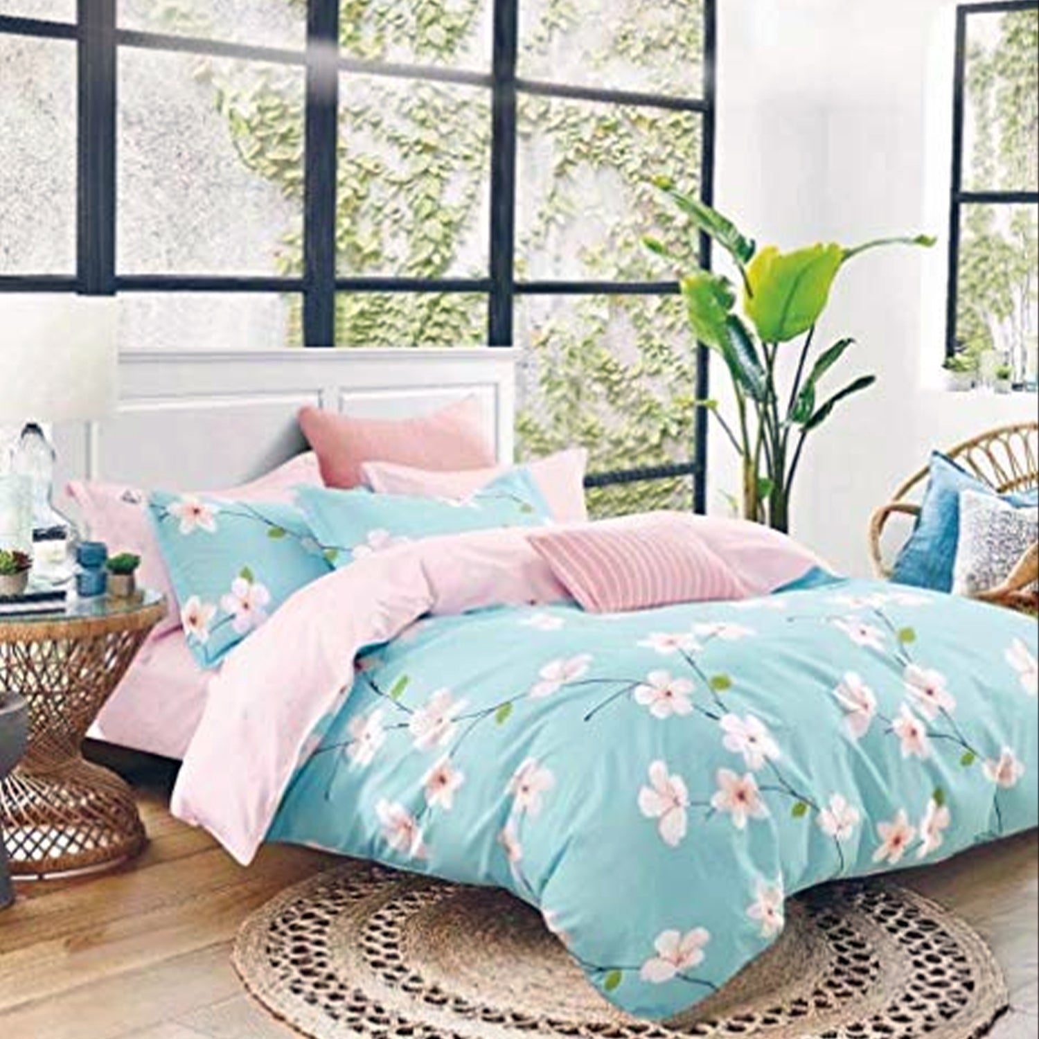 250 TC 100% Cotton Super King Size Double Bedsheet - 108" X 108" and Duvet Cover - 88" X 96" with 2 Pillow Covers - 4 Pcs Set