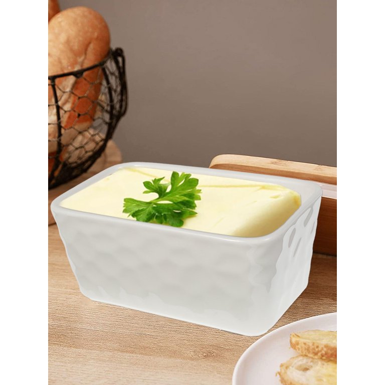 Butter Dishes Box Premium Quality Elite Range Heavy Fine Porcelain Butter Box, Butter Dish with Wooden Top Cover,Lid with a Knife -600 ML (WHITE)