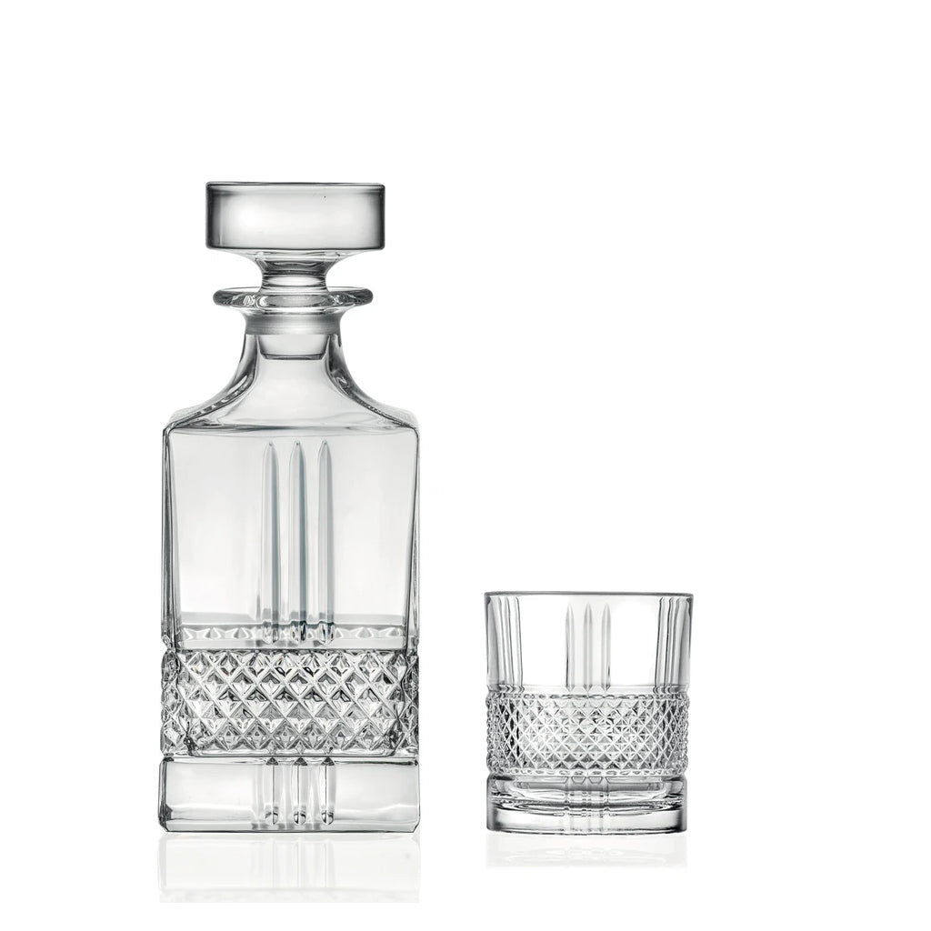 RCR(Made In Italy) Brillante Crystal Whisky/Wine Decanter 850 ML with 6 Glasses(7 PC Set)