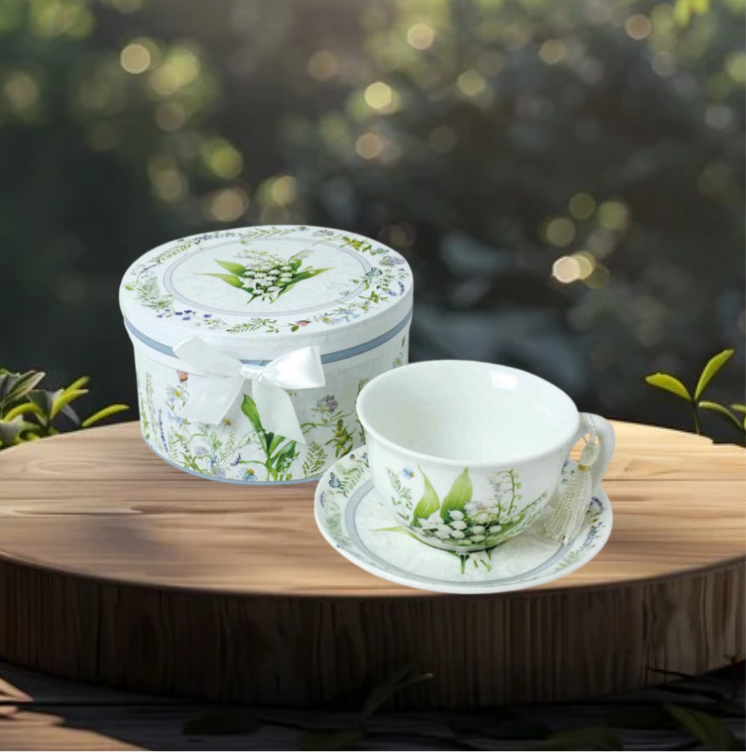 Luxury printed Fine English Bone China Cup & Saucer with Gift Box (Set of 6 PC)