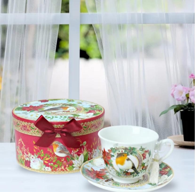 Luxury printed Fine English Bone China Cup & Saucer with Gift Box (Set