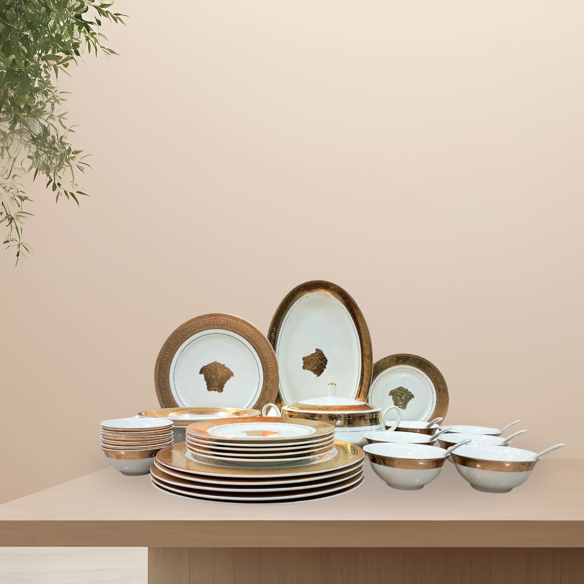 Fine Bone China Dinner Set 24K Real Gold Plated 35