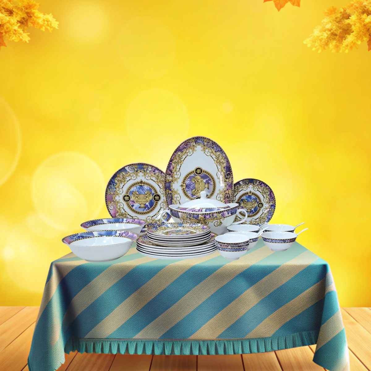Fine Bone China Dinner Set 24k" Real Gold Plated 35 PCS.