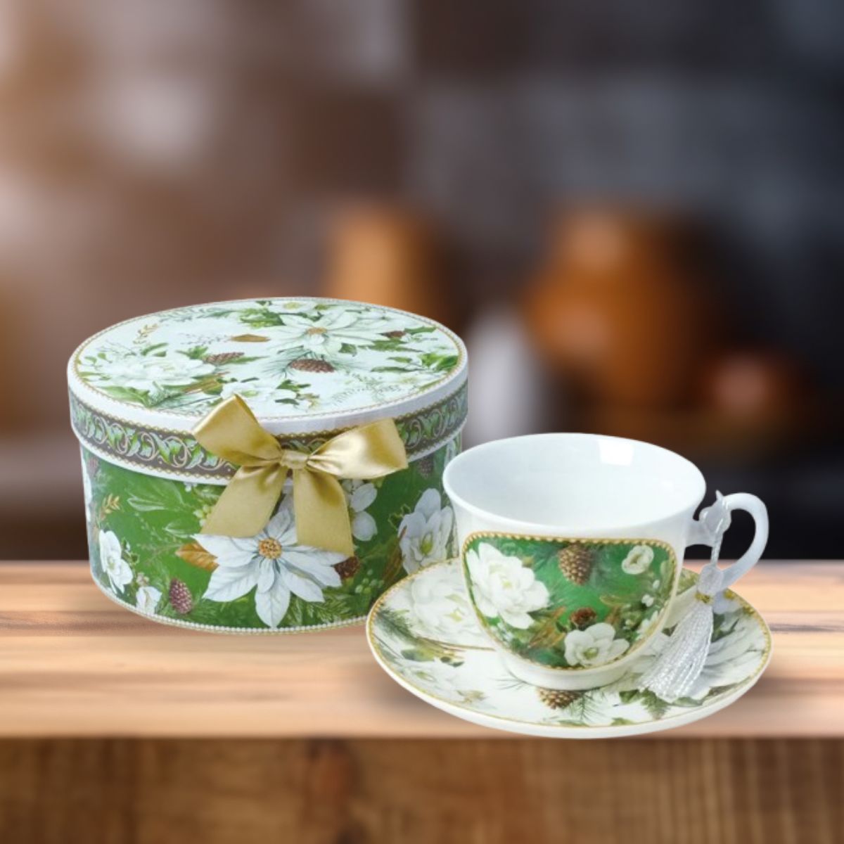 Luxury printed Fine English Bone China Cup & Saucer with Gift Box (Set of 6 PC)