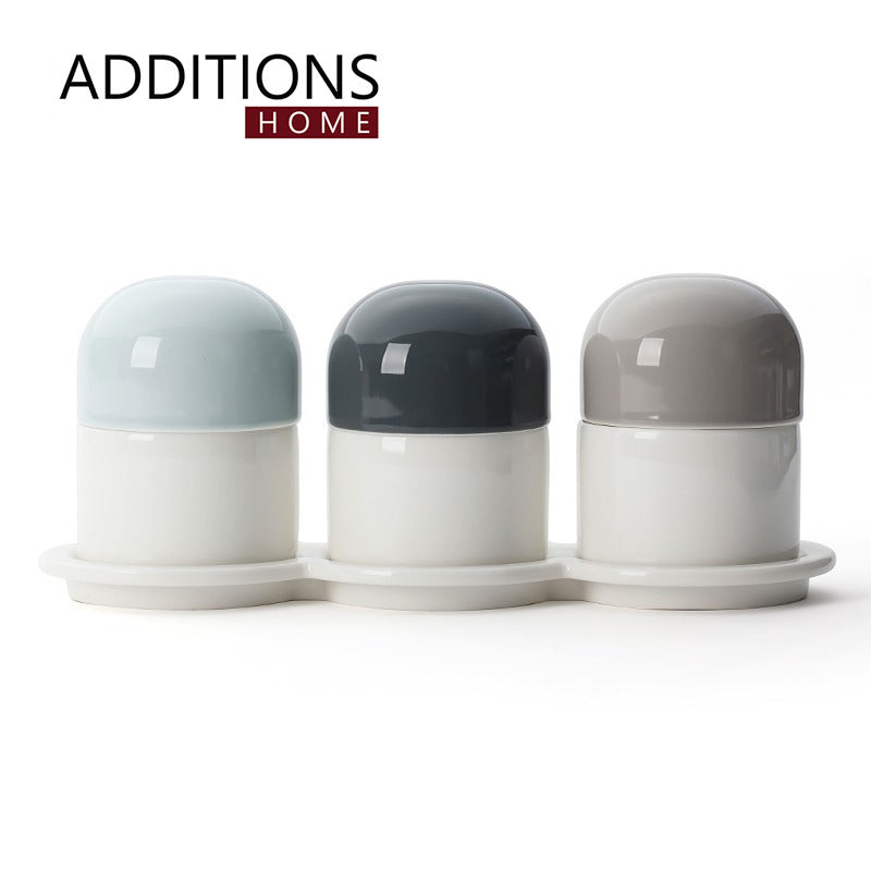 Ceramic Cruet set with Ceramic Tray & Spoons for Home, Kitchen, Counter (Set of 3)