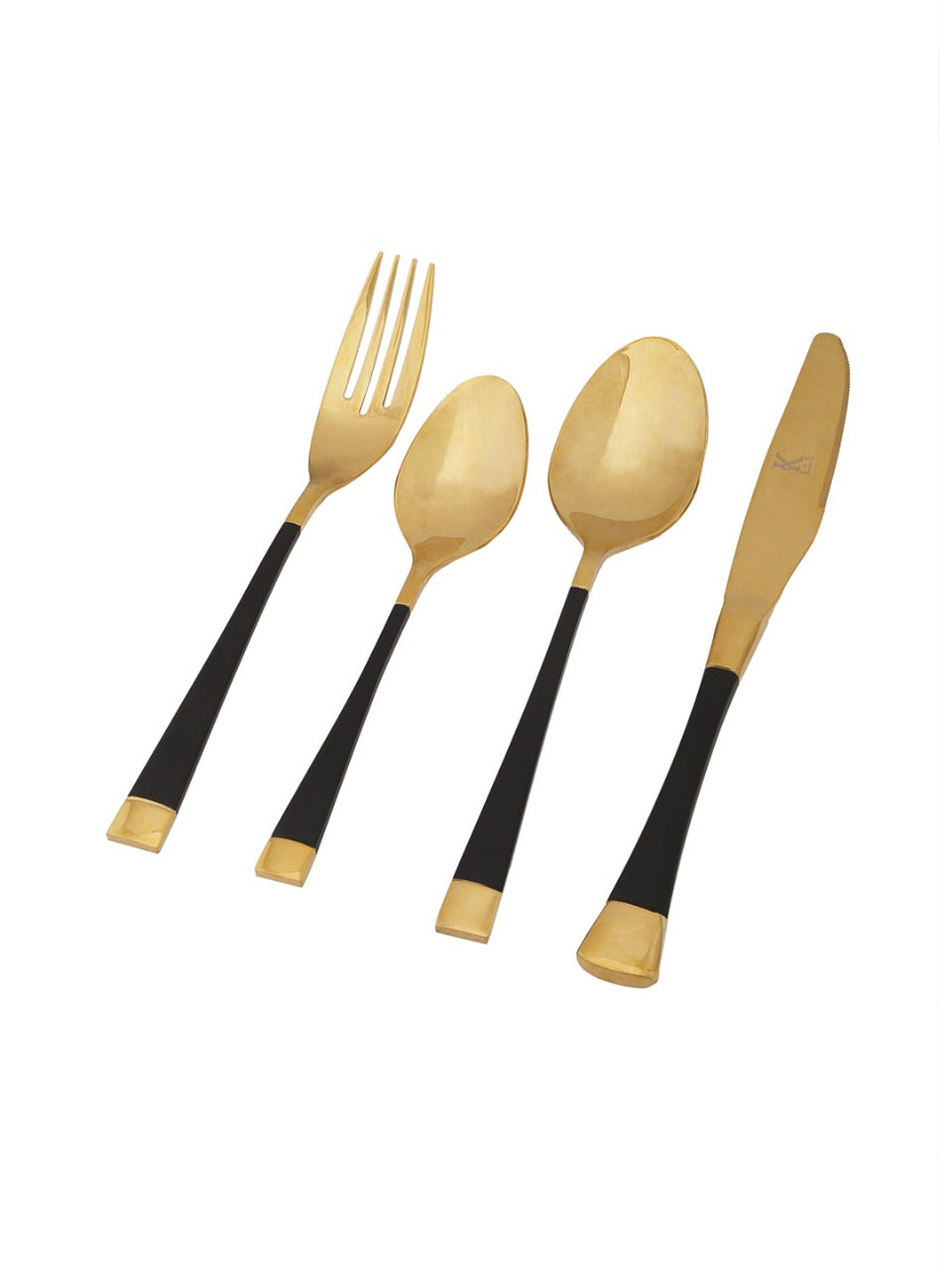 24pcs Luxury Chrome Plated Classic Cutlery Set Dinner Spoon Knives Fork Set Stainless Steel Tableware Dinner Set with Black Gift Box Black Gold