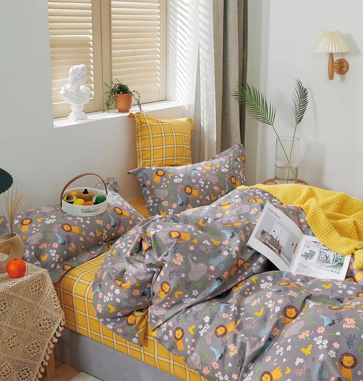 Kids 100% Cotton 350 TC Super King Size Double Bedsheet - 100" X 108" with 2 Pillow Covers - 3 Pcs Set