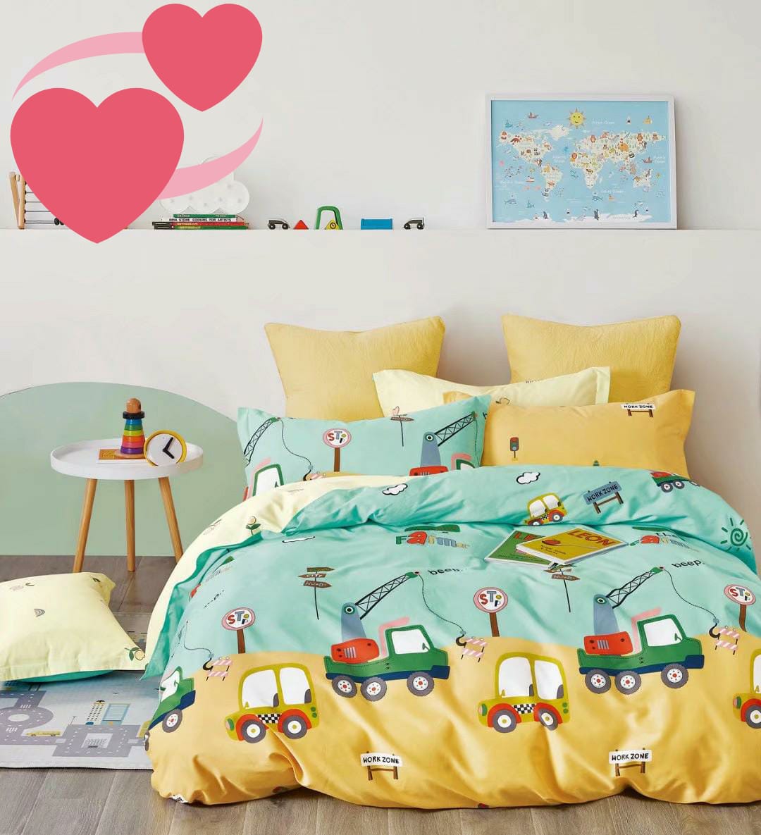 Kids 100% Cotton 350 TC Super King Size 100" X 108" Double Bedsheet and 88" X 96" Comforter with 2 Pillow Covers - 4 Pcs Set