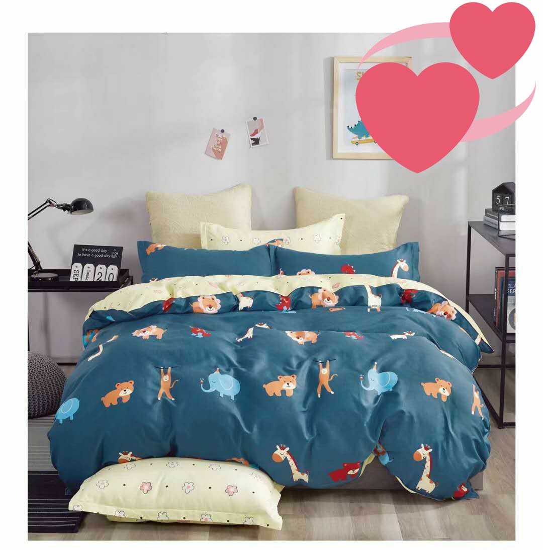 Kids 100% Cotton 350 TC Super King Size 100" X 108" Double Bedsheet and 88" X 96" Comforter with 2 Pillow Covers - 4 Pcs Set