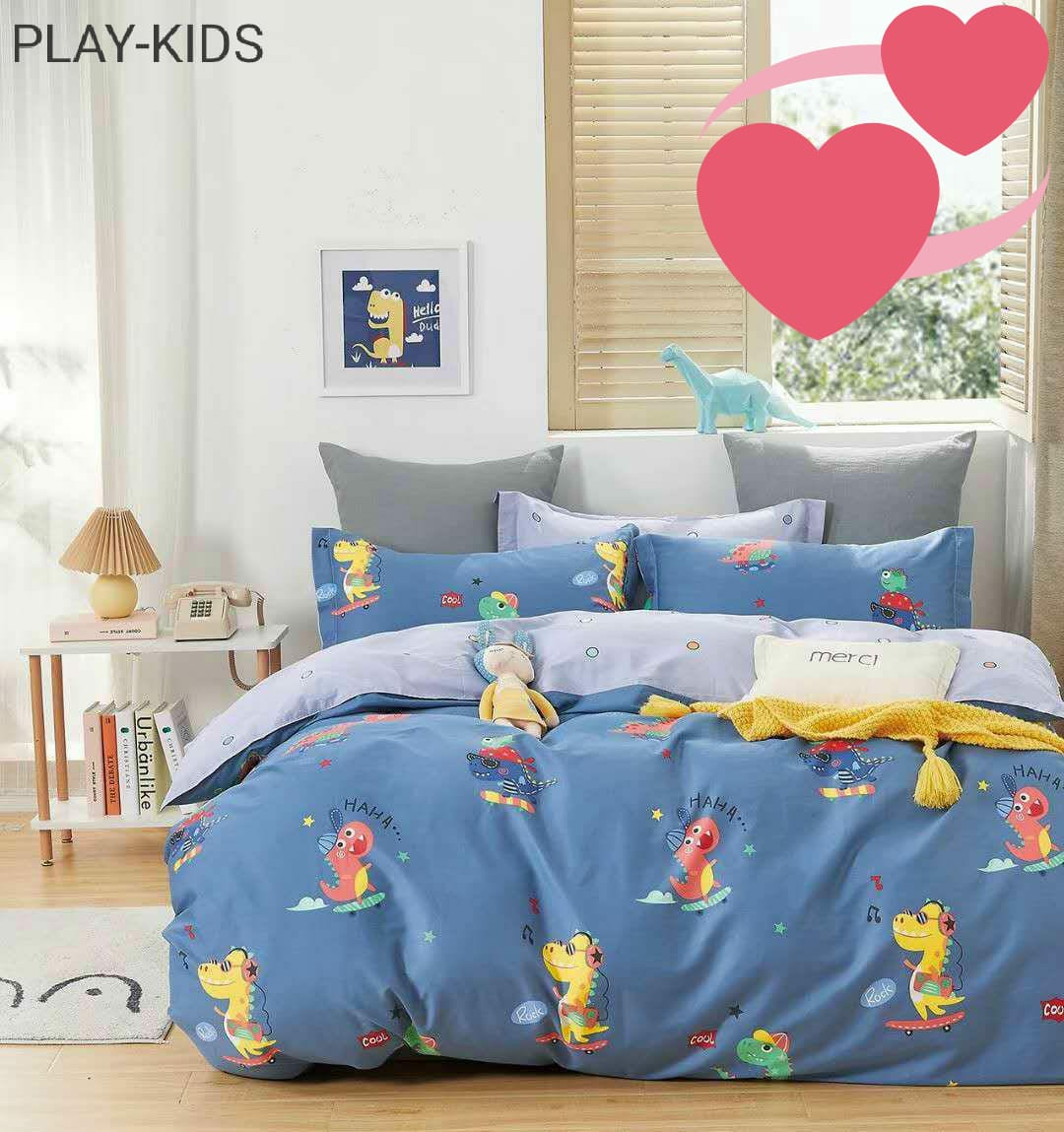 Kids 100% Cotton 350 TC Super King Size 100" X 108" Double Bedsheet and 88" X 96" Comforter with 2 Pillow Covers - 4 Pcs Set