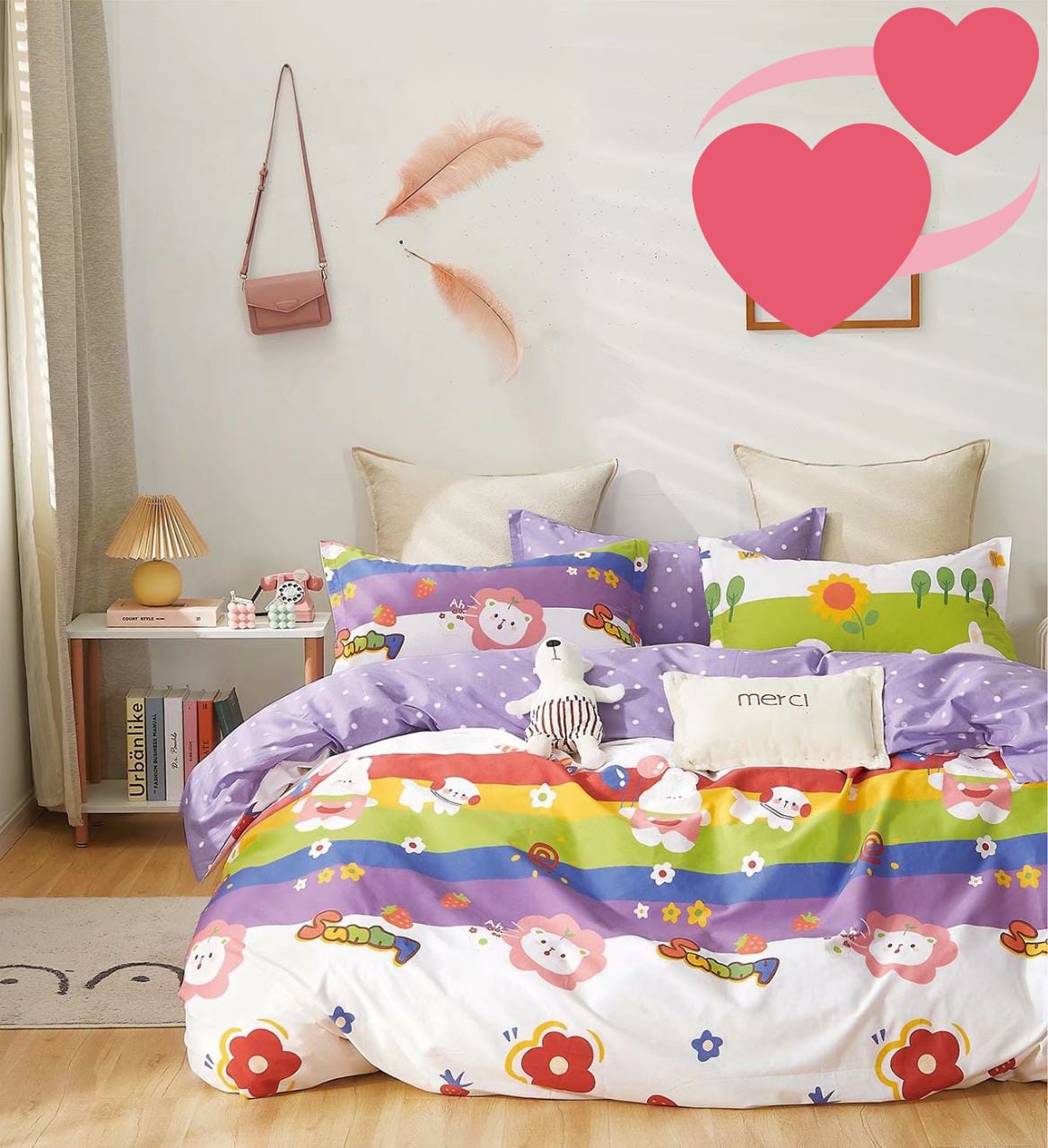 Kids 100% Cotton 350 TC Super King Size 100" X 108" Double Bedsheet and 88" X 96" Comforter with 2 Pillow Covers - 4 Pcs Set
