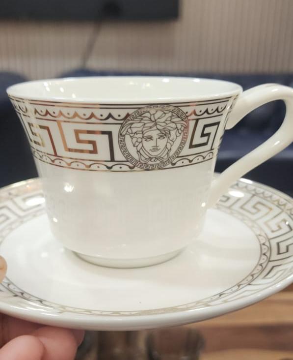 Elegant Fine Bone China Cup and Saucer Set of 6 (White)