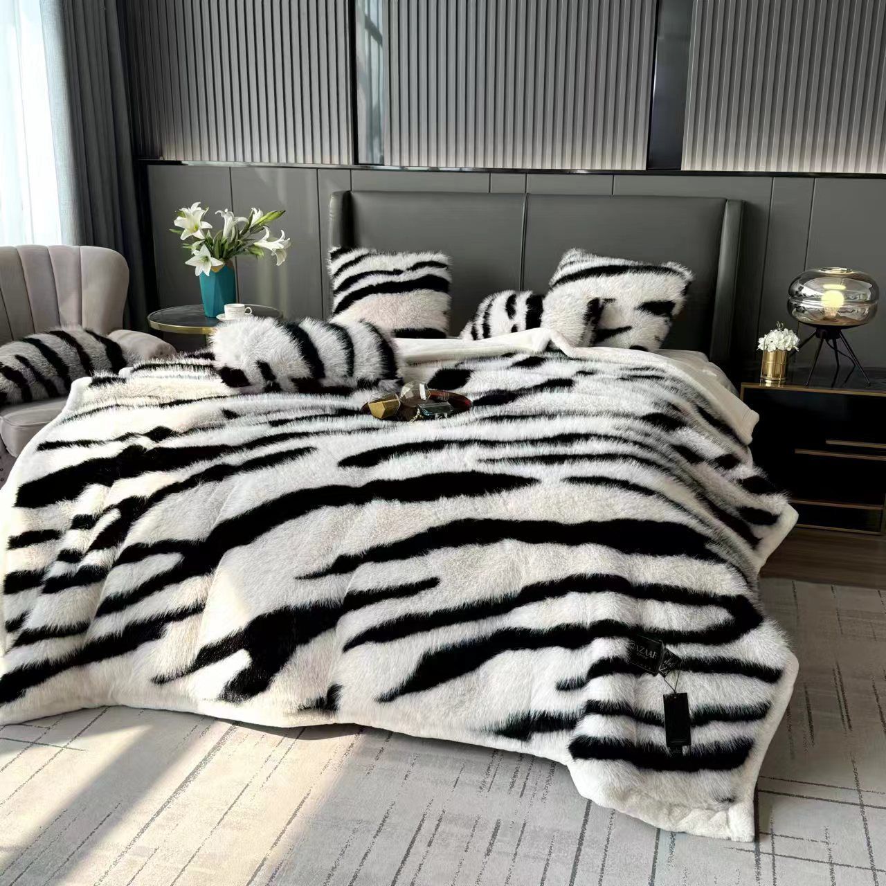 Zebra Winter Blanket with Sherpa Back Double Bed 220 x 240 Cms