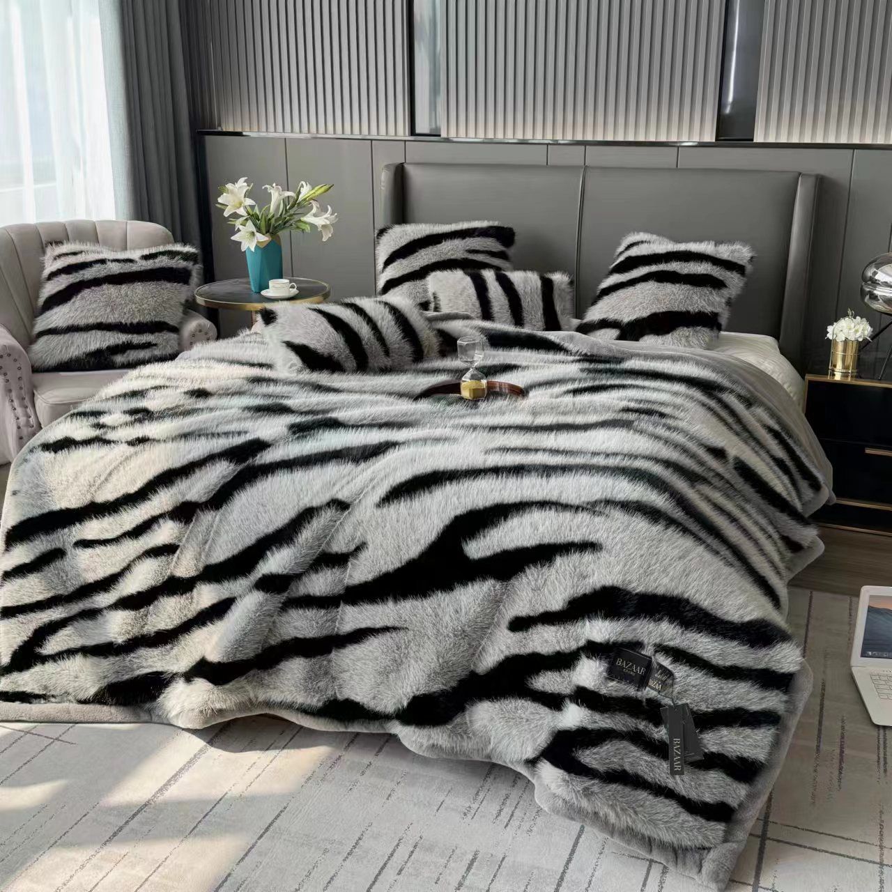 Zebra Winter Blanket with Sherpa Back Double Bed 220 x 240 Cms